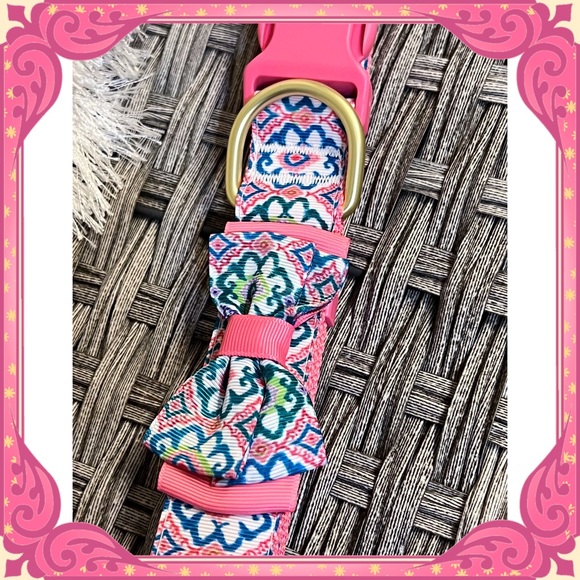 XL Petsmart Floral Bow Tie Nylon Dog Collar Adjustable Pink White Blue Flower - Picture 5 of 7